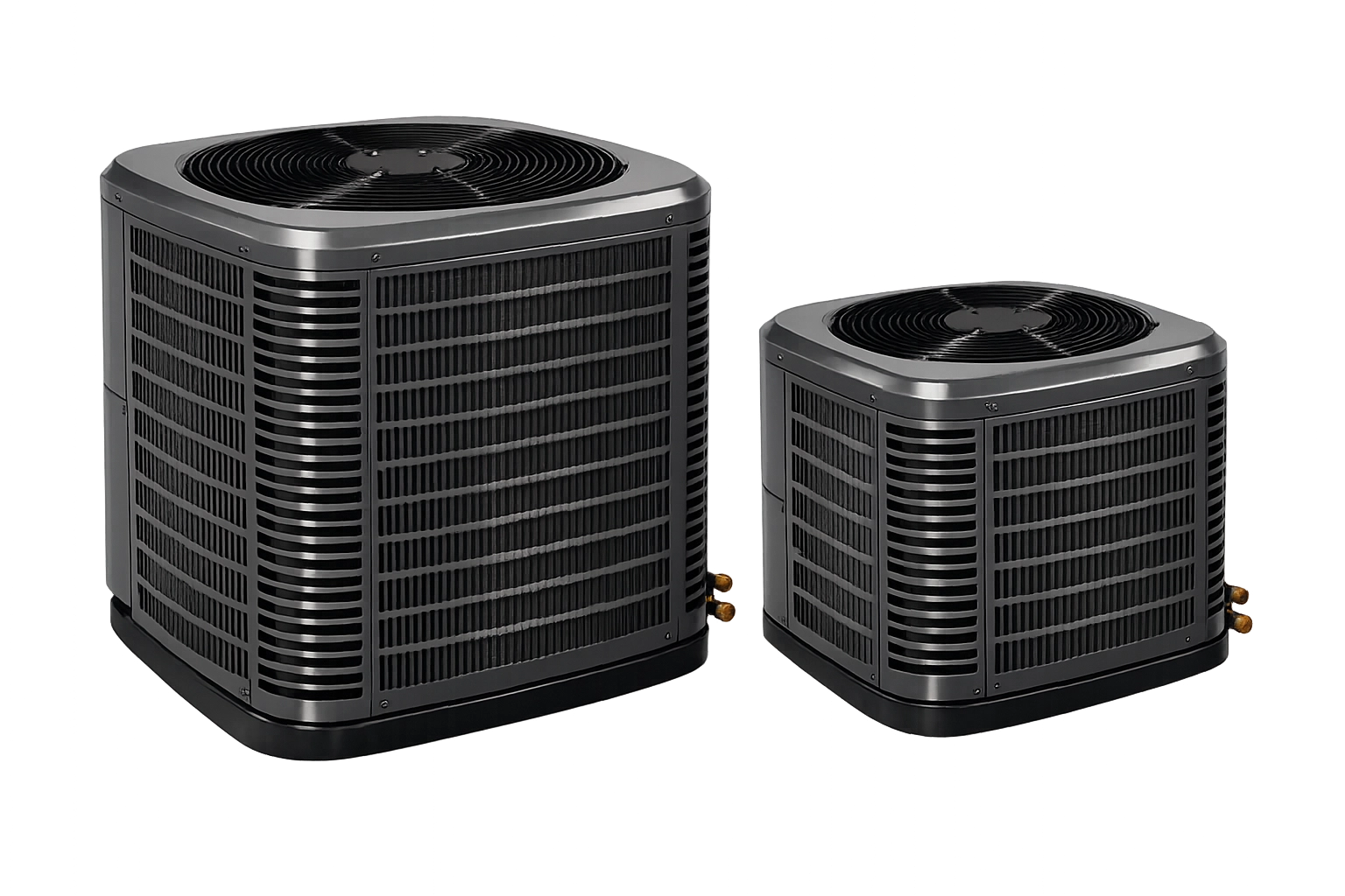 Two modern air conditioning units in black with metallic accents on a gradient background.