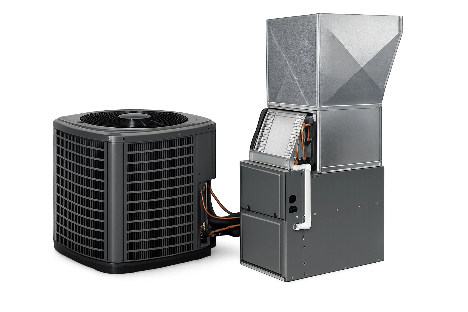 Modern HVAC system featuring an outdoor air conditioning unit and indoor air handler.