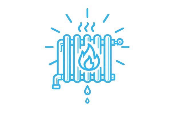 Illustration of a radiator with flames and steam, symbolizing heating.