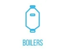 Stylized blue icon of a boiler with the label 'BOILERS' underneath.