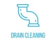 Stylized blue pipe with the text 'Drain Cleaning' underneath.