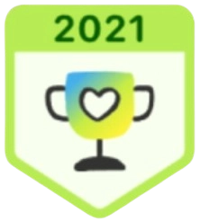 Colorful trophy icon with a heart, labeled 2021.