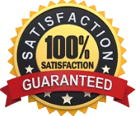 100% Satisfaction Guaranteed badge with a golden seal design.