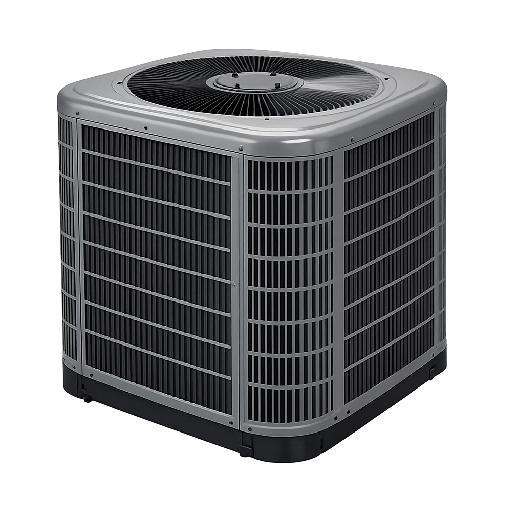 Modern air conditioning unit with a sleek design and black grille.