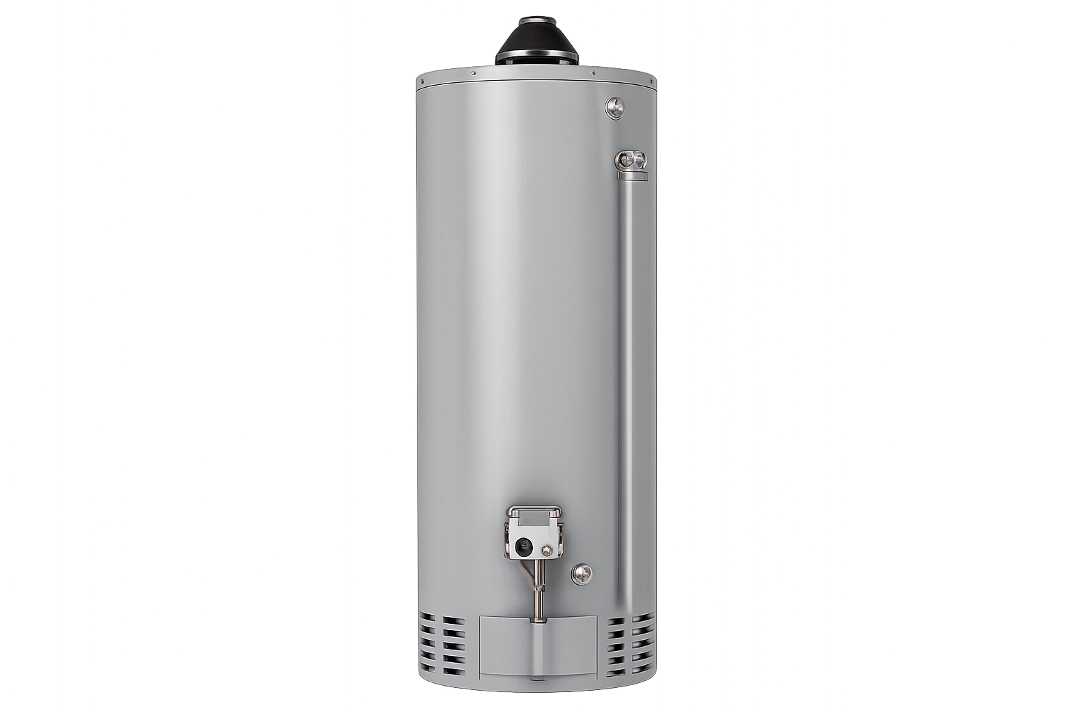 Vertical gray water heater with a sleek design and control valve.
