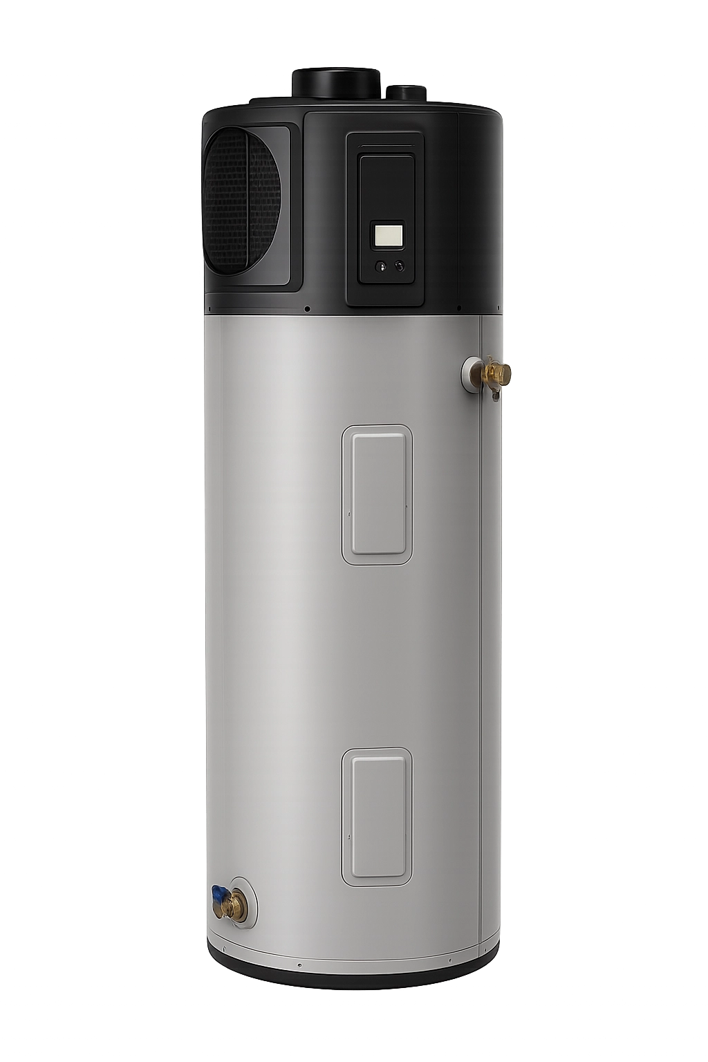 Modern electric water heater with digital display and sleek design. Modern electric water heater with digital display and sleek design.