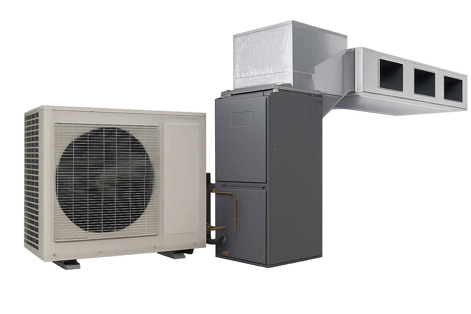 Modern HVAC system with outdoor compressor and indoor air handler unit.