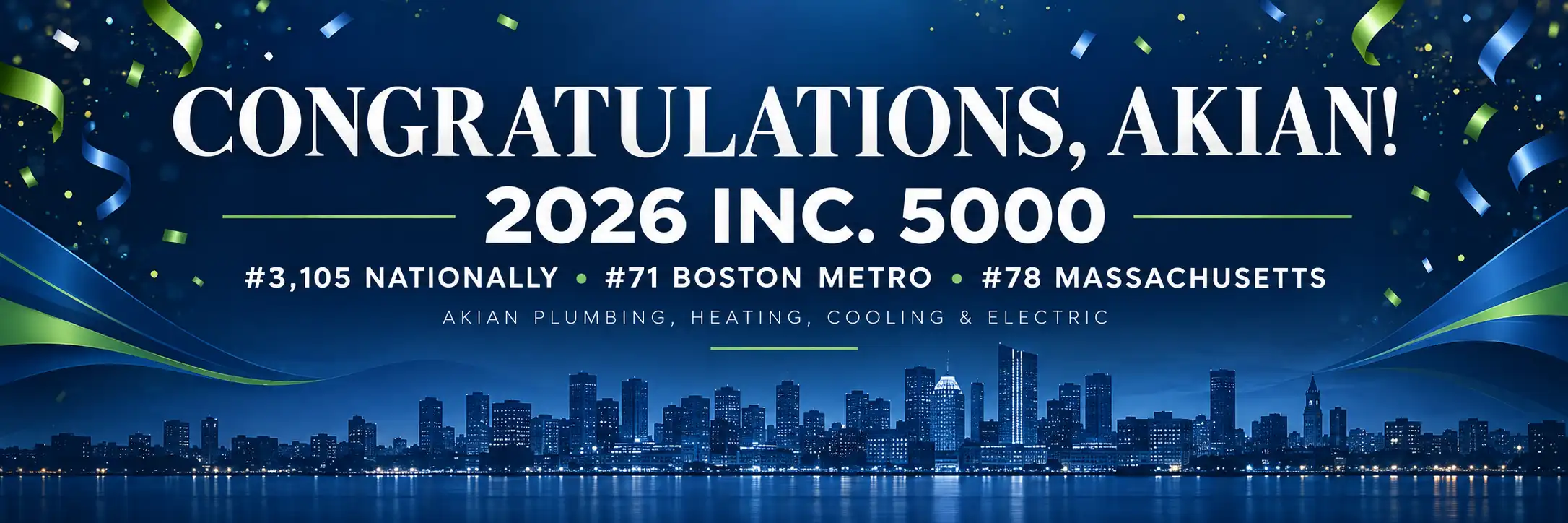 Akian awards 2026 Celebratory banner congratulating Akian for ranking in the 2026 Inc. 5000 list.