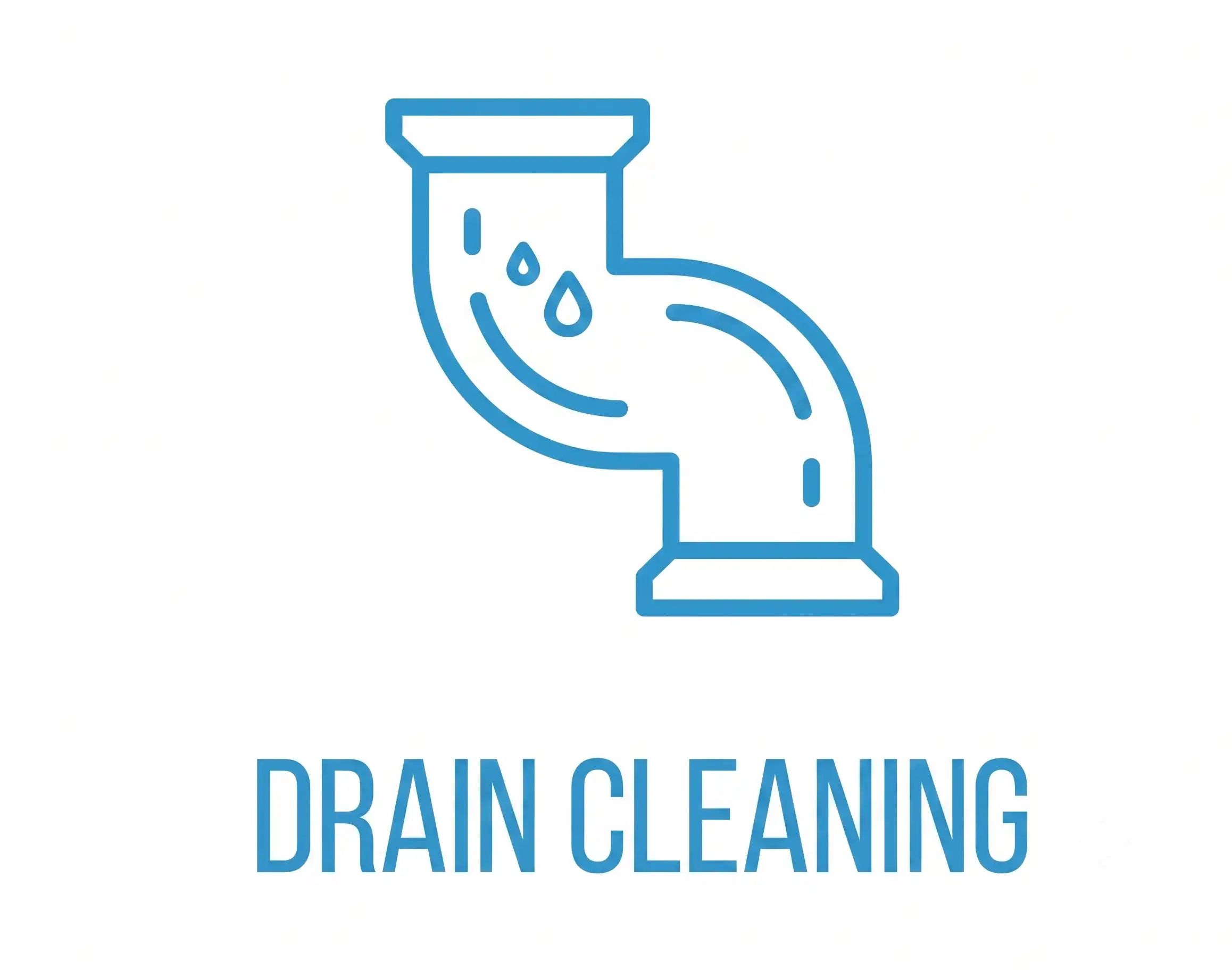Illustration of a curved drain pipe with water droplets labeled Drain Cleaning.