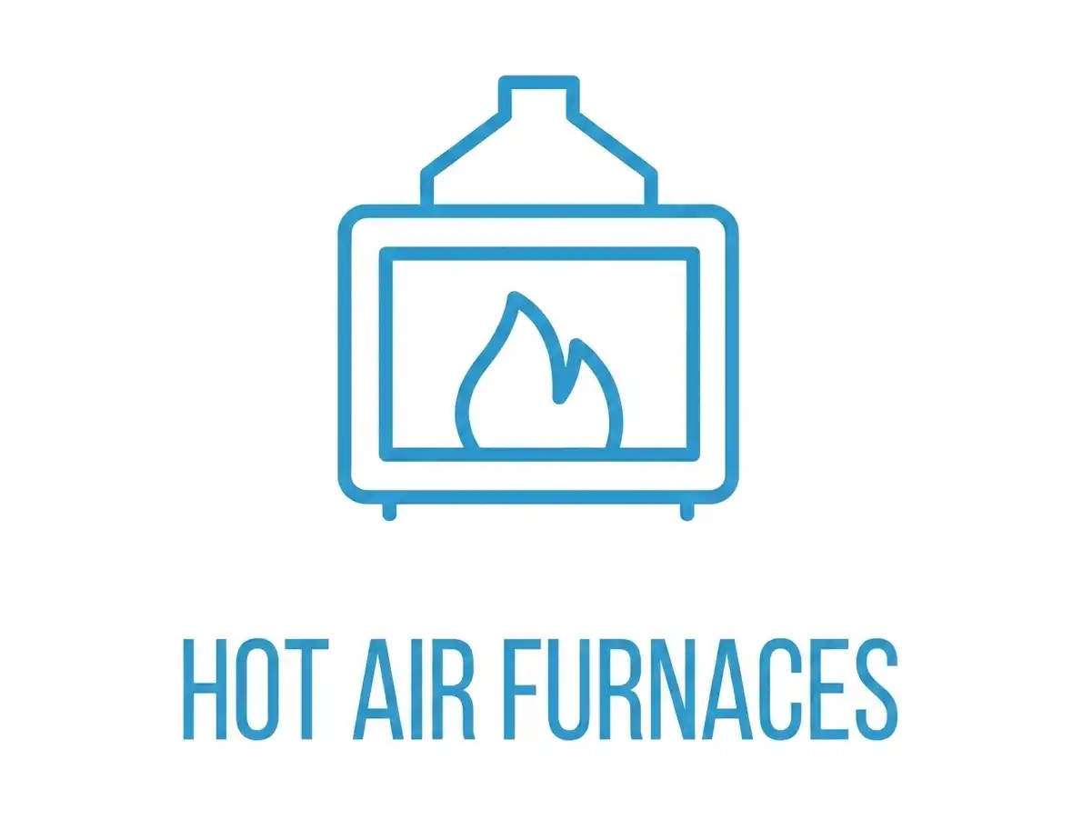 Illustration of a hot air furnace with flames inside.