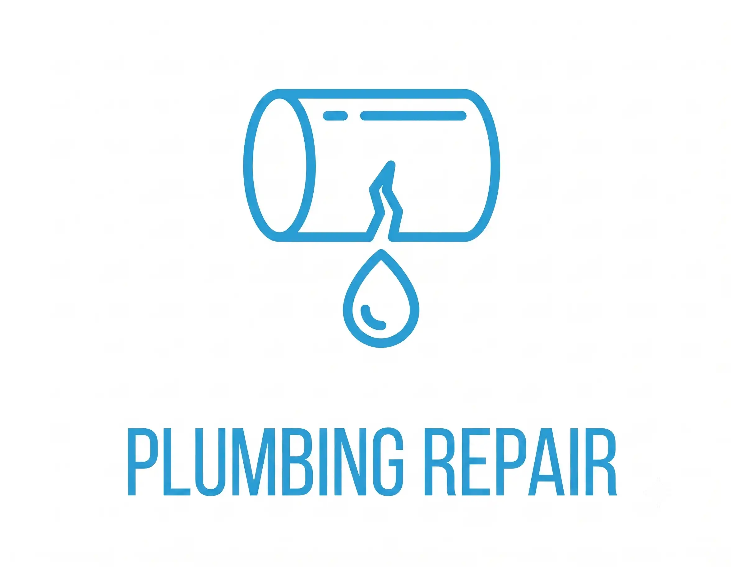 Graphic of a broken pipe with a water droplet and the text 'Plumbing Repair'.